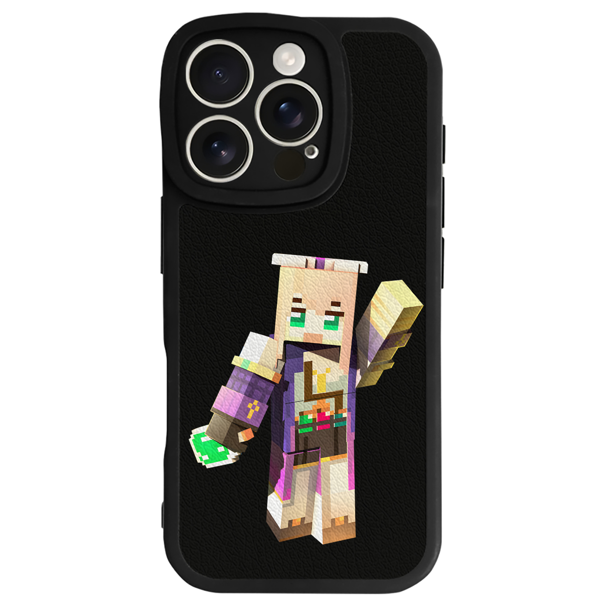 （画像用） マインクラフト ブロックの世界 Minecraft MC Block world 【iPhone 16シリーズ対応】シリコンスマホケース（レザー調） 材質：シリコン